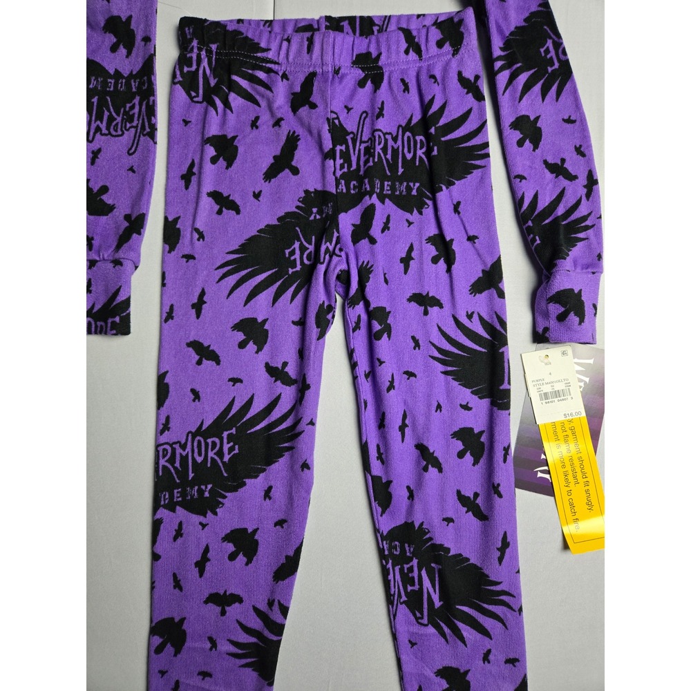 Wednesday Addams Nevermore Academy Pajama Set Kids Size 4 Purple Raven NWT - Picture 3 of 5